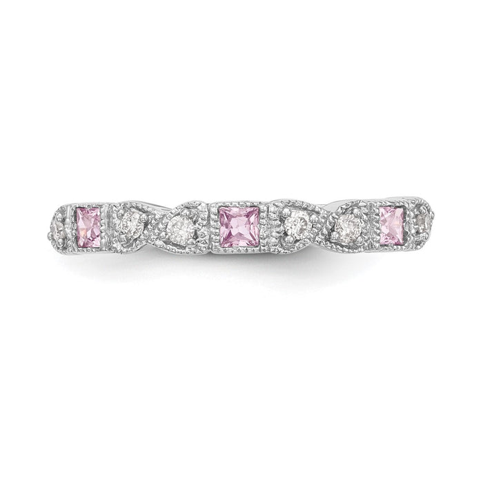 Exclusive 14K White Gold Heart Band - 1/10 Carat Diamond & Pink Sapphires, Stylish!-4