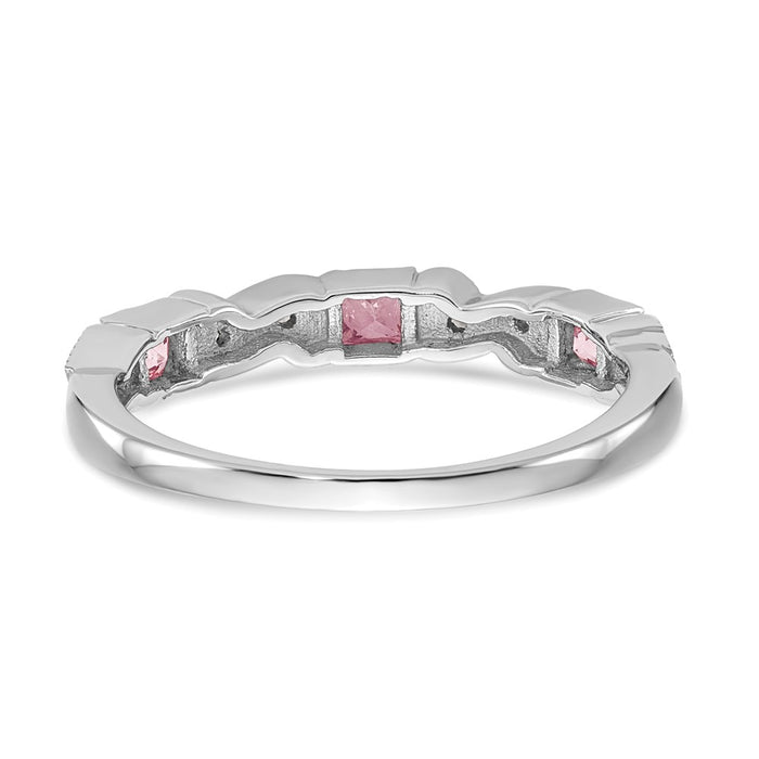 Exclusive 14K White Gold Heart Band - 1/10 Carat Diamond & Pink Sapphires, Stylish!-5