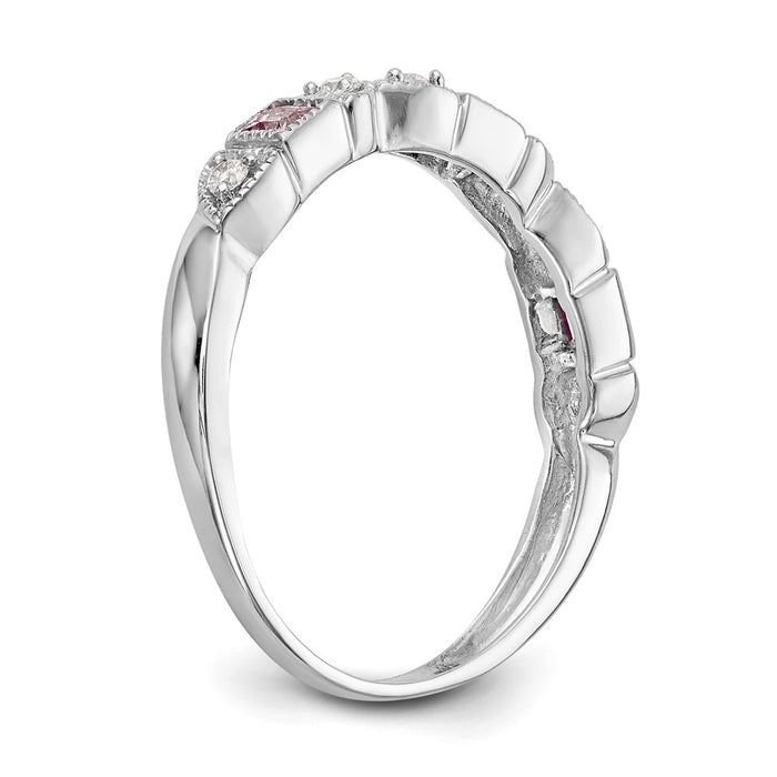 Exclusive 14K White Gold Heart Band - 1/10 Carat Diamond & Pink Sapphires, Stylish!-6