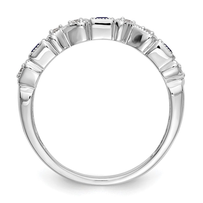 Buy Stylish 14K White Gold Heart-Shaped Band with 1/10 Carat Diamond & Blue Sapphire-2