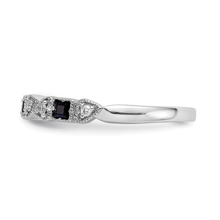 Buy Stylish 14K White Gold Heart-Shaped Band with 1/10 Carat Diamond & Blue Sapphire-3