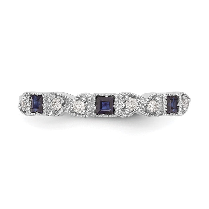 Buy Stylish 14K White Gold Heart-Shaped Band with 1/10 Carat Diamond & Blue Sapphire-4