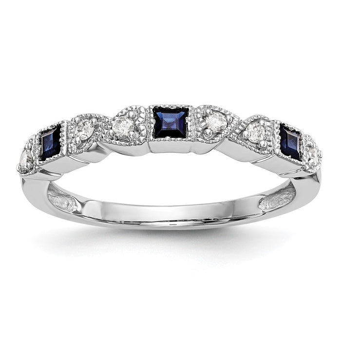 Buy Stylish 14K White Gold Heart-Shaped Band with 1/10 Carat Diamond & Blue Sapphire-1