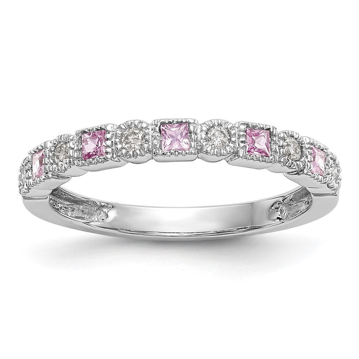 Shop Stylish 14K White Gold Diamond & Pink Sapphire Band - 1/10 Carat Diamonds-1