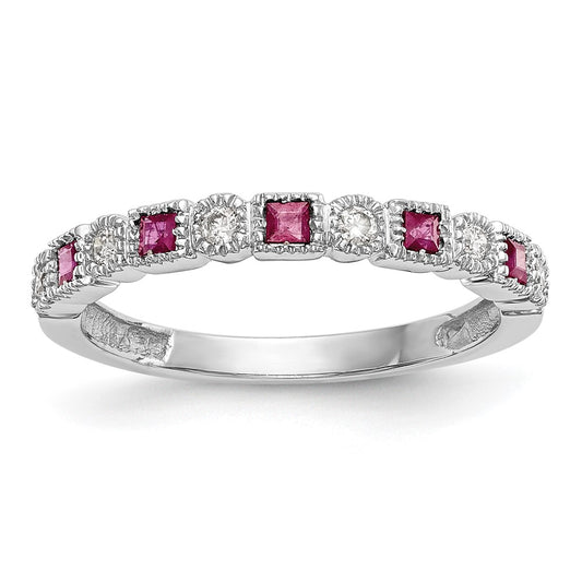 Buy Exclusive 14K White Gold Diamond & Ruby Full Band Ring, 1/10 Ct Value