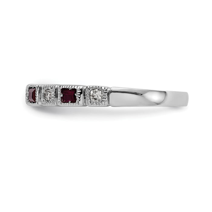 Exclusive 14K White Gold Diamond & Ruby Band Ring - 1/10 Carat Diamonds, Stylish Value-3