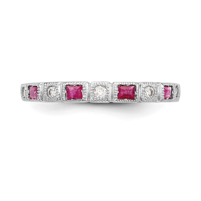 Exclusive 14K White Gold Diamond & Ruby Band Ring - 1/10 Carat Diamonds, Stylish Value-4