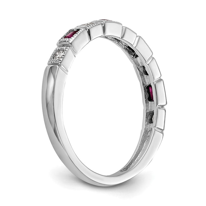 Exclusive 14K White Gold Diamond & Ruby Band Ring - 1/10 Carat Diamonds, Stylish Value-6