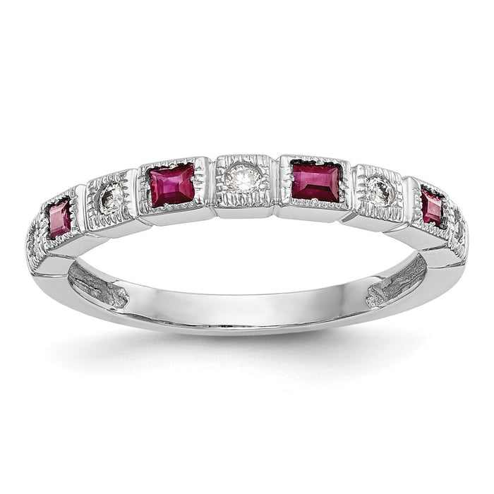 Exclusive 14K White Gold Diamond & Ruby Band Ring - 1/10 Carat Diamonds, Stylish Value-1