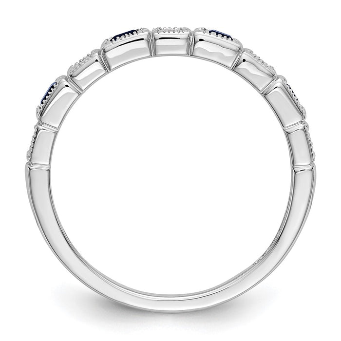 Exclusive 14K White Gold Diamond & Blue Sapphire Full Band, 1/10 Carat - Stylish Value-2