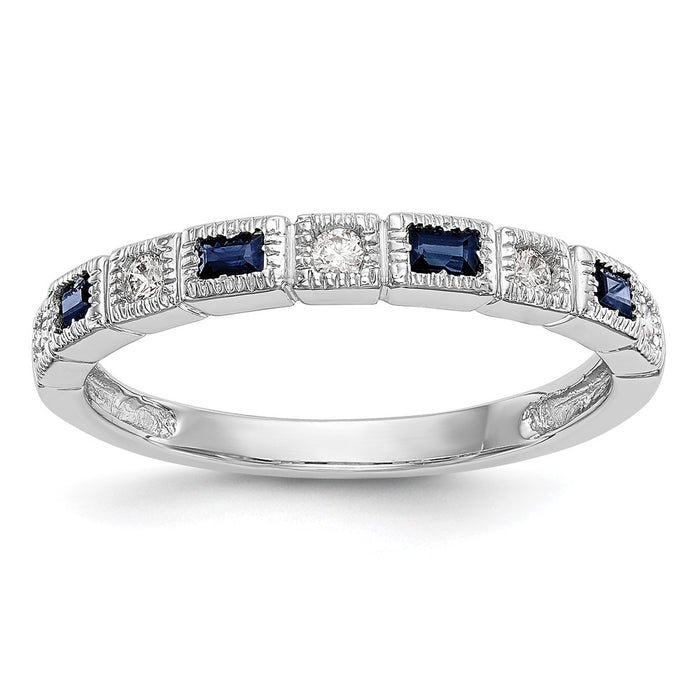 Exclusive 14K White Gold Diamond & Blue Sapphire Full Band, 1/10 Carat - Stylish Value-1