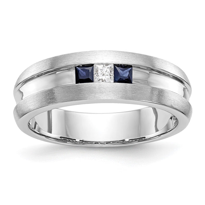 Buy Stylish Men's 14K White Gold Channel Band with 1/10 Carat Diamonds & Sapphires-1