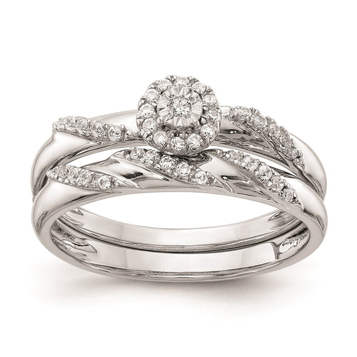 Designer 14K White Gold Halo Engagement Ring Set with 1/8 Carat Diamonds - Affordable Luxury-7