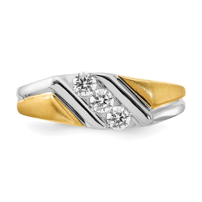 High-Quality 14K Two-Tone Men's Ring, 3-Stone Design, 3/8 Carat Diamonds - Stylish Value!-4