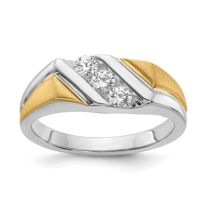 High-Quality 14K Two-Tone Men's Ring, 3-Stone Design, 3/8 Carat Diamonds - Stylish Value!-1