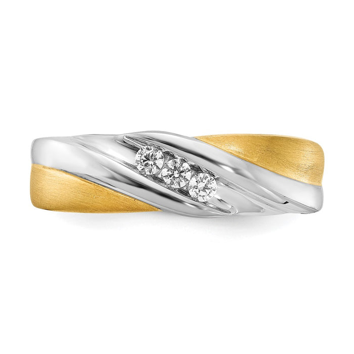 Buy Stylish 14K Two-Tone Men's Ring | 3-Stone Design & 1/6 Carat Diamonds-4