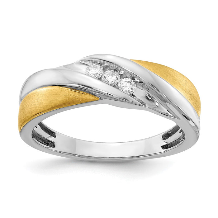 Buy Stylish 14K Two-Tone Men's Ring | 3-Stone Design & 1/6 Carat Diamonds-1
