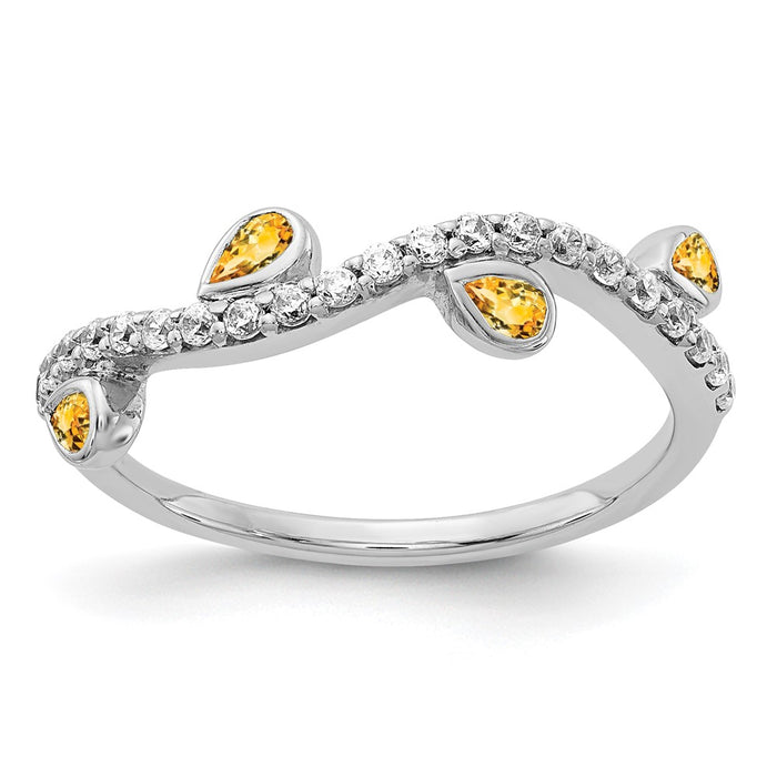 Buy Exclusive 14K White Gold Curved Ring with Diamonds & Citrine - Stylish Value-1