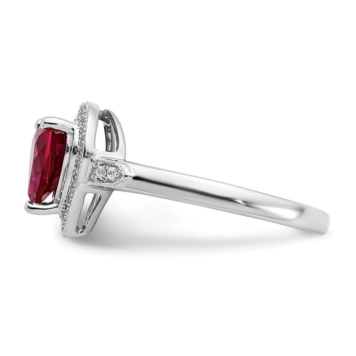 High-Quality 14K White Gold Heart-Shaped Ruby & Diamond Halo Ring - Stylish Value-3