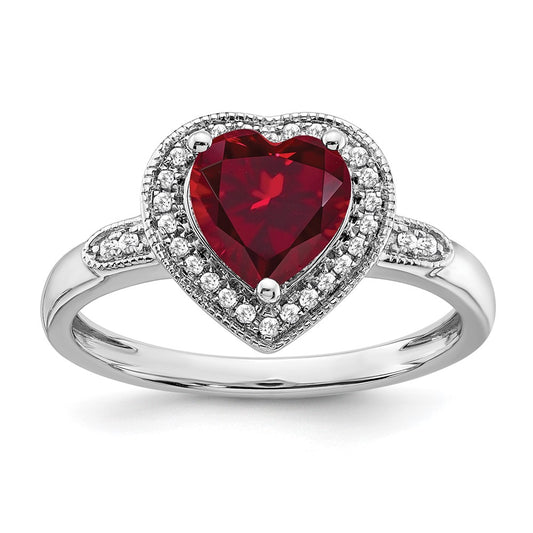 High-Quality 14K White Gold Heart-Shaped Ruby & Diamond Halo Ring - Stylish Value