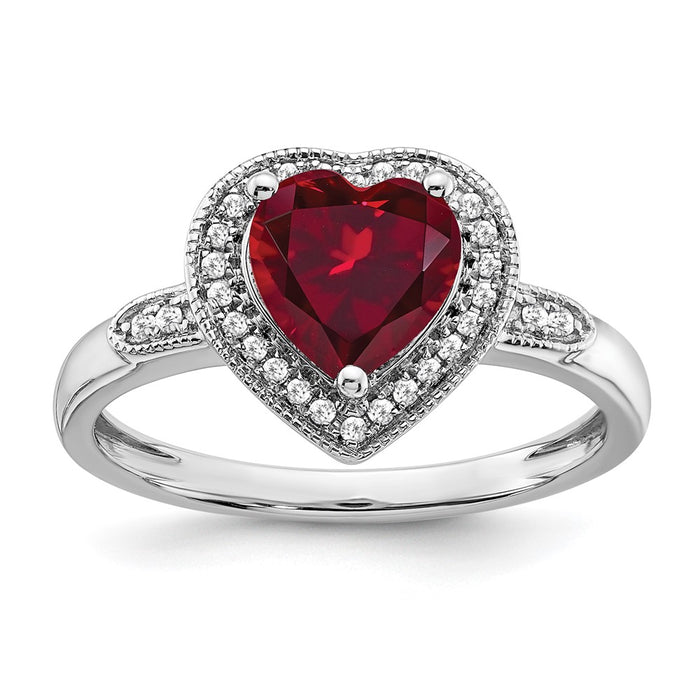 High-Quality 14K White Gold Heart-Shaped Ruby & Diamond Halo Ring - Stylish Value-1
