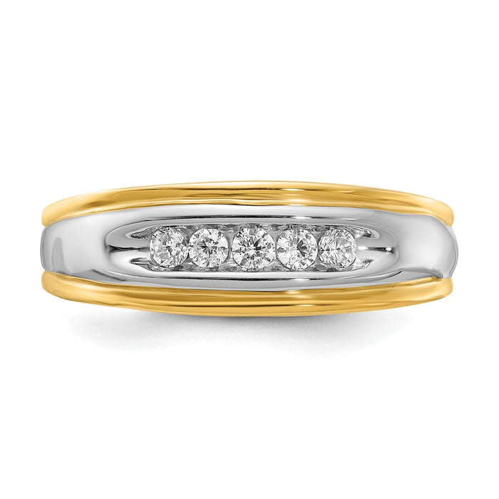 Exclusive 14K Two-Tone Men's Channel Band - 5-Stone 1/4 Carat Diamond Accent-4