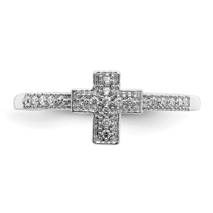 Shop Stylish Polished Diamond Cross Ring in 14K White Gold - Affordable Luxury!-4