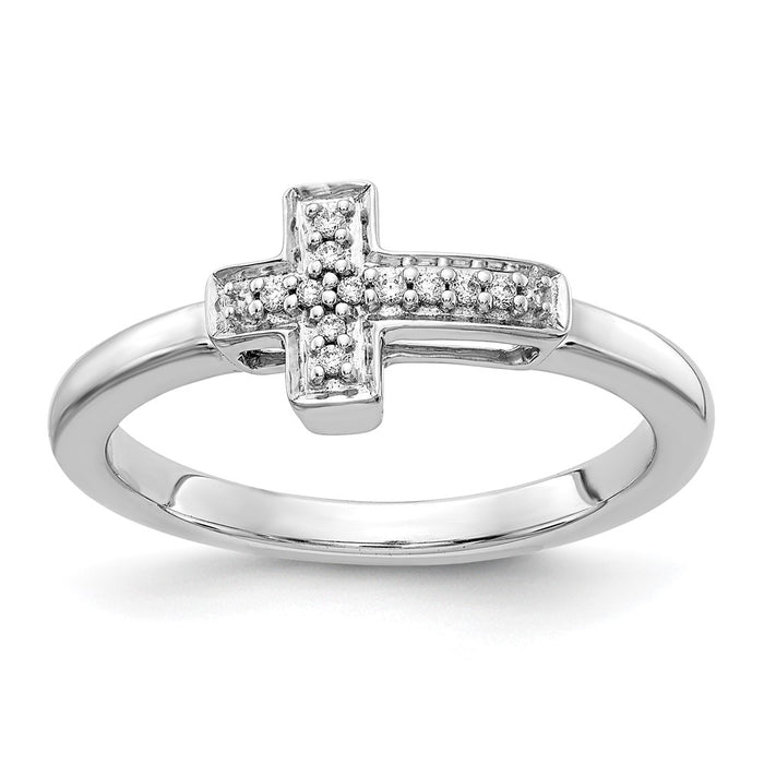 High-Quality 14K White Gold Diamond Cross Band Ring - Stylish & Affordable Luxury-1