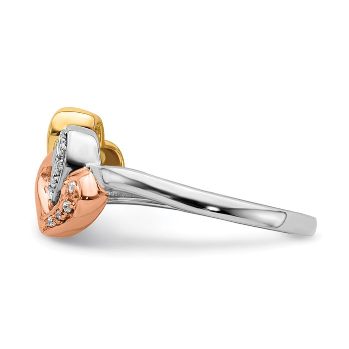 Buy 14K Tri-Color Gold Triple Heart Diamond Ring - Stylish Luxury Jewelry-3