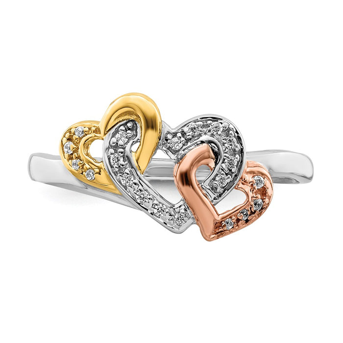 Buy 14K Tri-Color Gold Triple Heart Diamond Ring - Stylish Luxury Jewelry-4