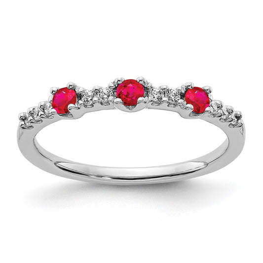 Buy Exclusive 14K White Gold Three-Stone Ring with Diamonds & Rubies - Luxury Value