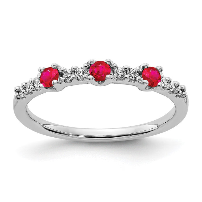 Buy Exclusive 14K White Gold Three-Stone Ring with Diamonds & Rubies - Luxury Value-1