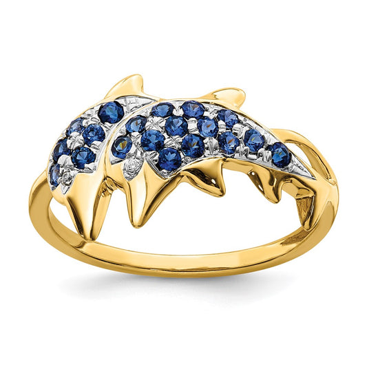 Shop Exclusive 14K White Gold Dolphin Ring with Diamonds & Sapphires - Stylish!