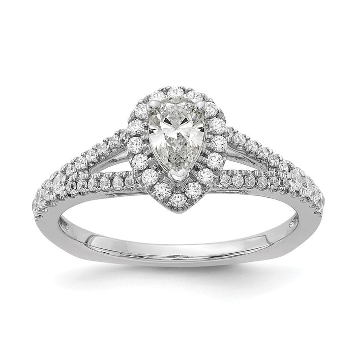 Exclusive 14K White Gold Halo Engagement Ring, 1/2 Carat Pear Center, Stylish Value-7