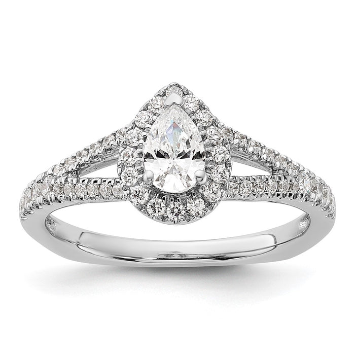 Exclusive 14K White Gold Halo Engagement Ring, 1/2 Carat Pear Center, Stylish Value-1