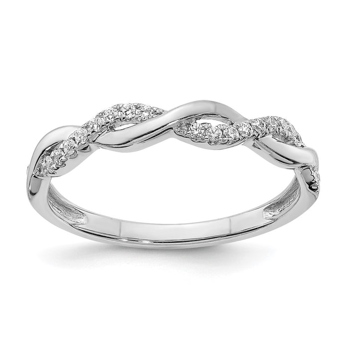 Buy Stylish 14K White Gold Criss-Cross Wedding Band with 1/8 Carat Diamonds-1
