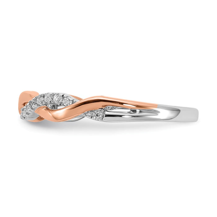 High-quality 14K White & Rose Gold Criss-Cross Wedding Band, 1/8 Ct Diamonds - Stylish Value-3