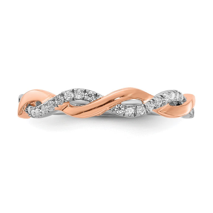 High-quality 14K White & Rose Gold Criss-Cross Wedding Band, 1/8 Ct Diamonds - Stylish Value-4