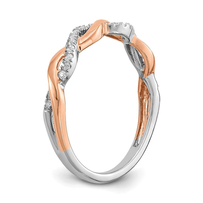 High-quality 14K White & Rose Gold Criss-Cross Wedding Band, 1/8 Ct Diamonds - Stylish Value-6