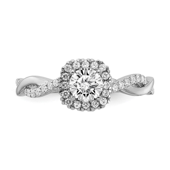 Exclusive 14K White Gold Halo Twist Engagement Ring Semi-Mount for 3/8 Carat, Stylish 1/4 Carat Diamond Accents-4