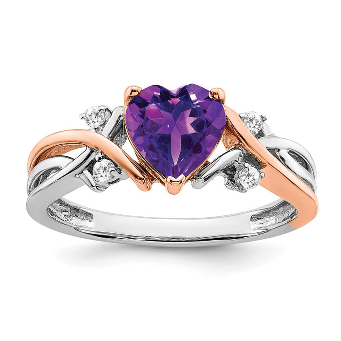 Buy Exclusive 14K Two-Tone Heart-Shaped Amethyst & Diamond Ring - Stylish Value-1