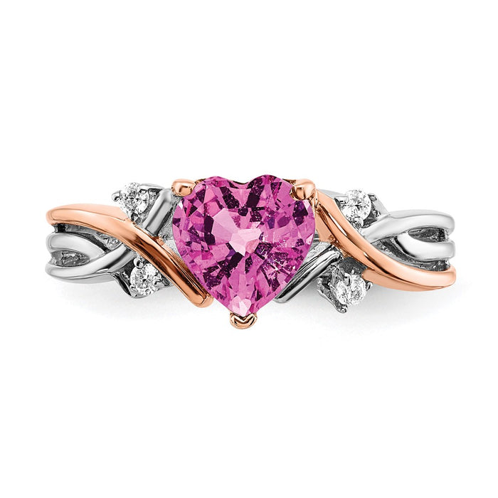 Exclusive 14K Two-Tone Heart Ring with Pink Sapphire & Diamonds - Affordable Luxury-4