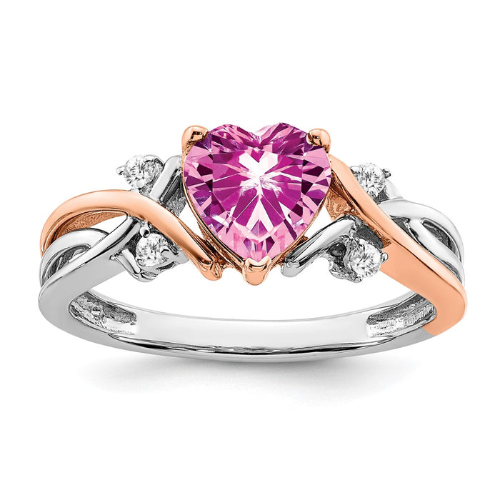 Exclusive 14K Two-Tone Heart Ring with Pink Sapphire & Diamonds - Affordable Luxury-1