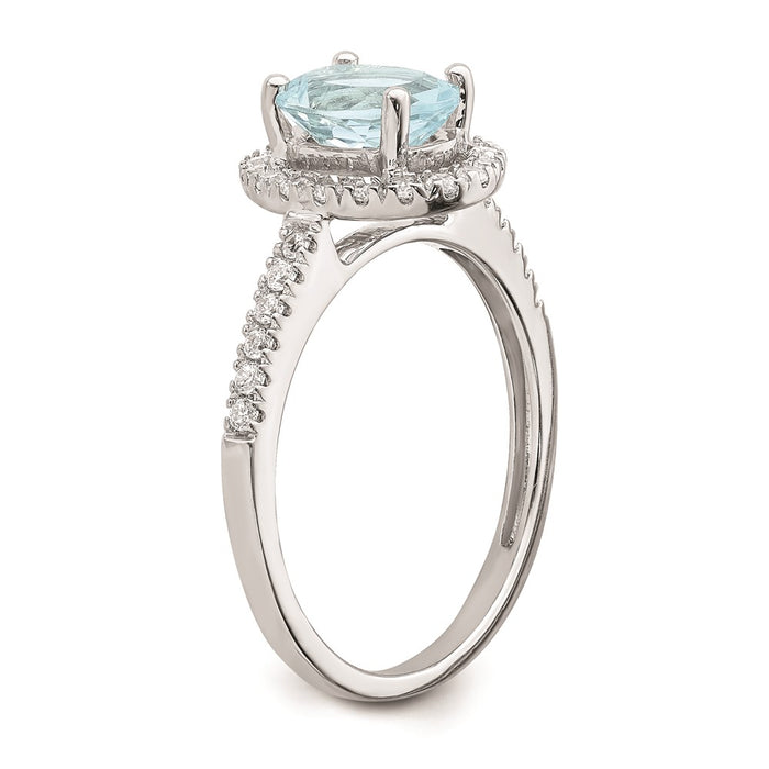 High-Quality 14K Gold Halo Engagement Ring with 8x6mm Aquamarine & Diamonds-6