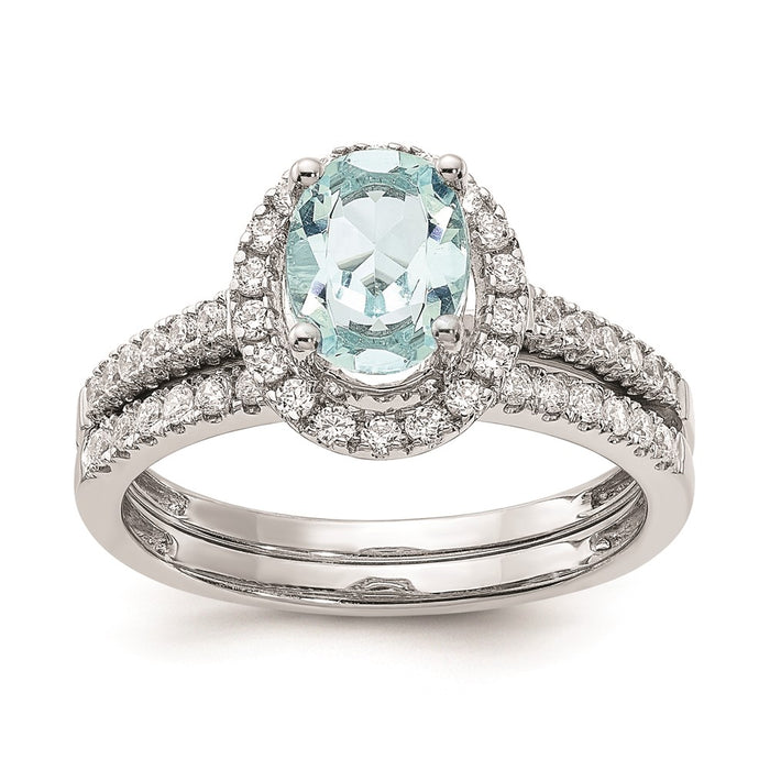High-Quality 14K Gold Halo Engagement Ring with 8x6mm Aquamarine & Diamonds-7