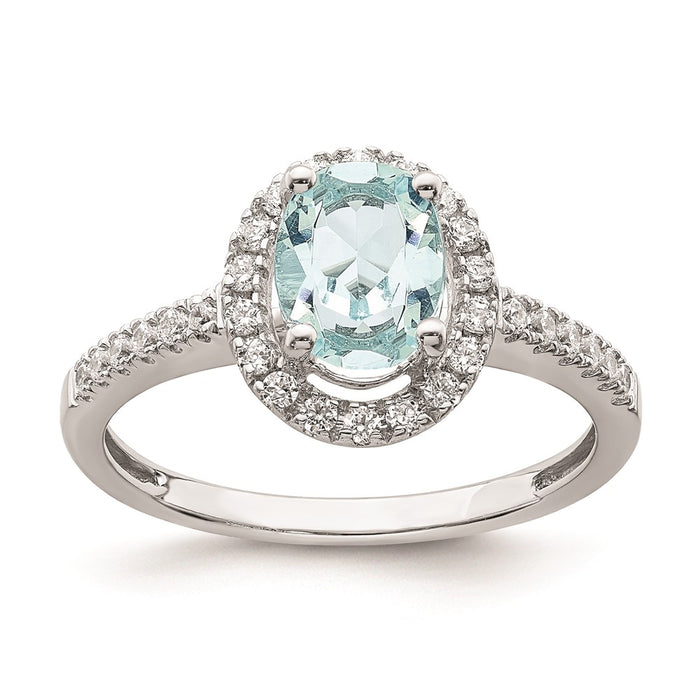 High-Quality 14K Gold Halo Engagement Ring with 8x6mm Aquamarine & Diamonds-1