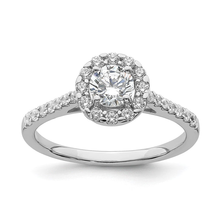 Buy Exclusive 14K White Gold Halo Engagement Ring - 1/2 Carat Center, Stylish Accents-1