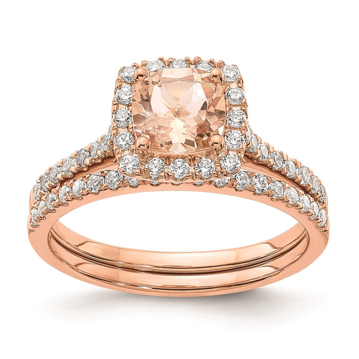 High-Quality Blooming Bridal 14K Rose Gold Halo Ring | 6mm Morganite, Stylish Value-7