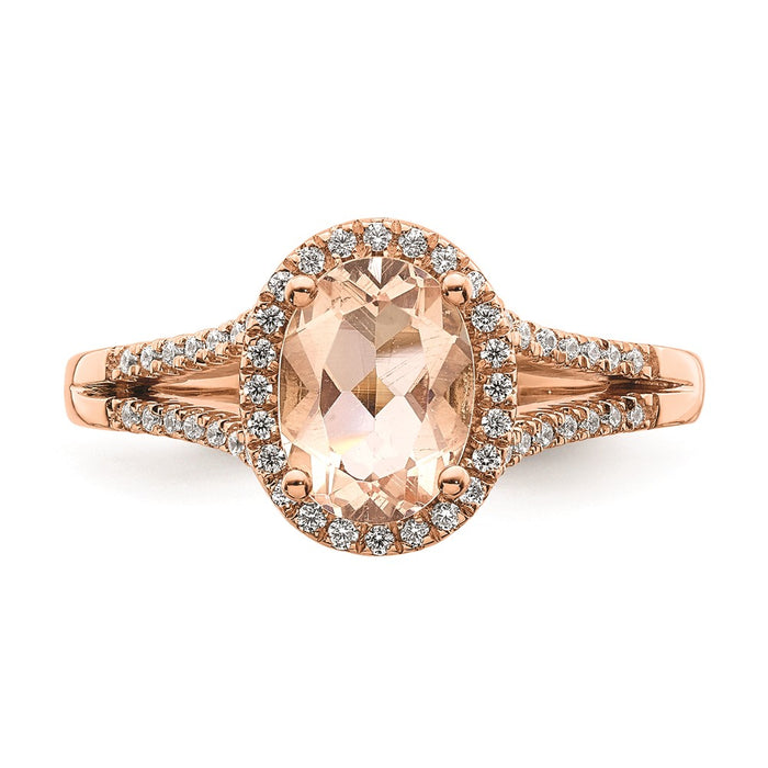 Exclusive 14K Rose Gold Halo Engagement Ring - 8x6mm Morganite & 1/5 Carat Diamonds-4