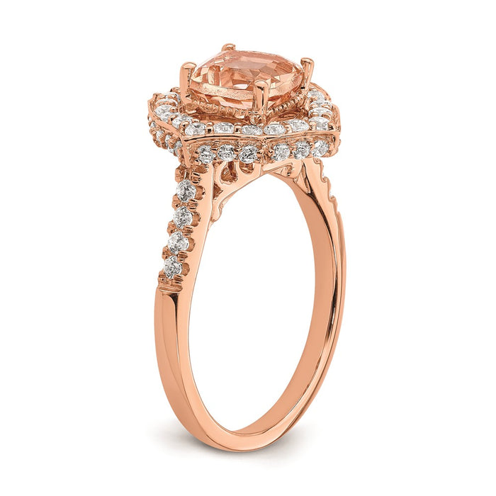 Exclusive Blooming Bridal 14K Rose Gold Halo Ring: 7mm Morganite & 3/4 Carat Diamonds, Stylish Value-6